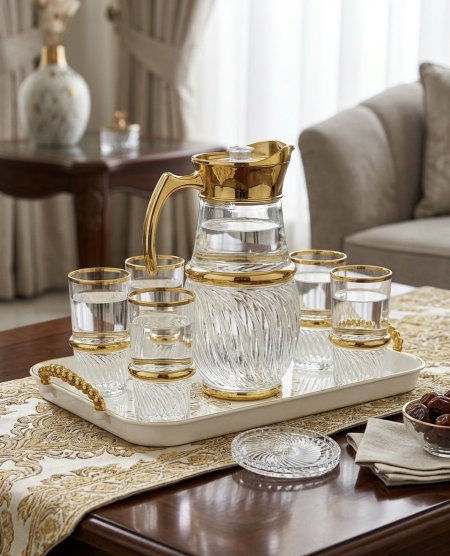 طقم شاف ماء مع كاسات اسوار ذهبي