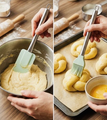 طقم فرشاة ومكشطة سيلكون يد ستانلس قطعتين
