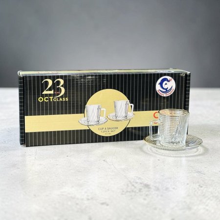 طقم فناجين قهوة 12 قطعة حز ذهبي